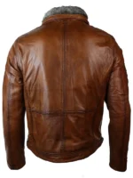 Mens Distressed Leather Jacket Belted Brown Fur Collar