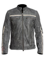 Men’s Distressed Cafe Racer Leather Biker Jacket