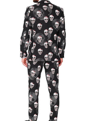 Grey-Black Skulleton Printed Halloween Costume Suit