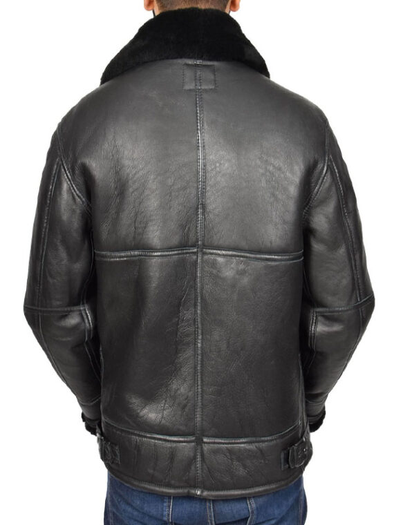 Men Black Shearling Flying Leather Aviator Jacket