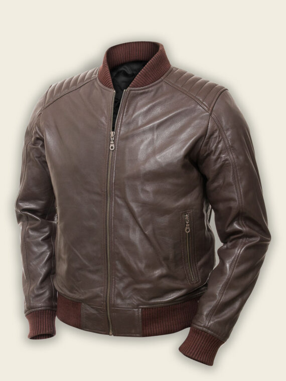 Men Dark Brown Bomber Jacket