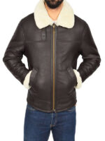 Men Dark Brown Shearling Jacket