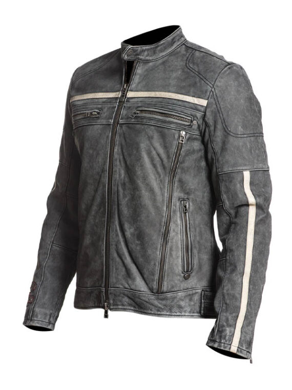 Men’s Distressed Cafe Racer Leather Biker Jacket