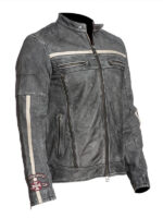 Men’s Distressed Cafe Racer Leather Biker Jacket