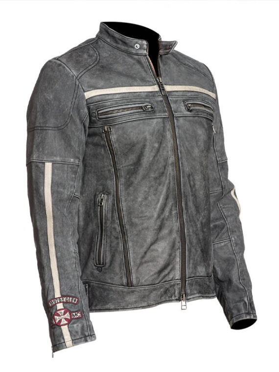 Men’s Distressed Cafe Racer Leather Biker Jacket