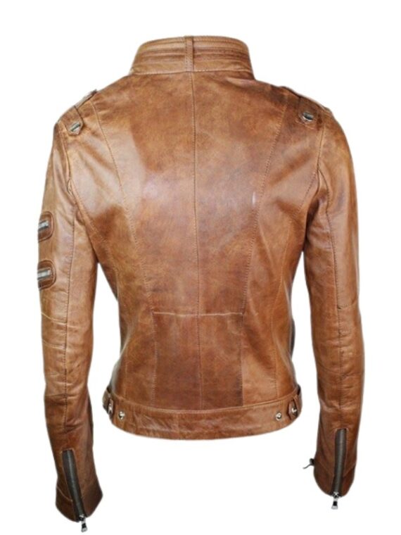 Womens Vintage Punk Leather Biker Jacket