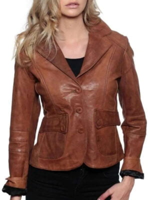 Womens Fashion Designer Tan Brown Leather Coat