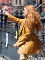 It Ends With Us 2024 Blake Lively Mustard Leather Coat