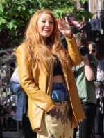 It Ends With Us 2024 Blake Lively Mustard Leather Coat