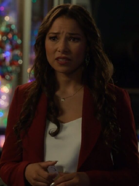 Under The Christmas Sky 2023 Jessica Parker Kennedy Maroon Blazer