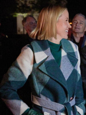 Mystic Christmas 2023 Jessy Schram plaid coat