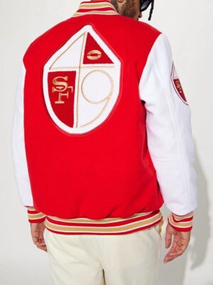 San Francisco 49ers Red and White Letterman Varsity Jacket
