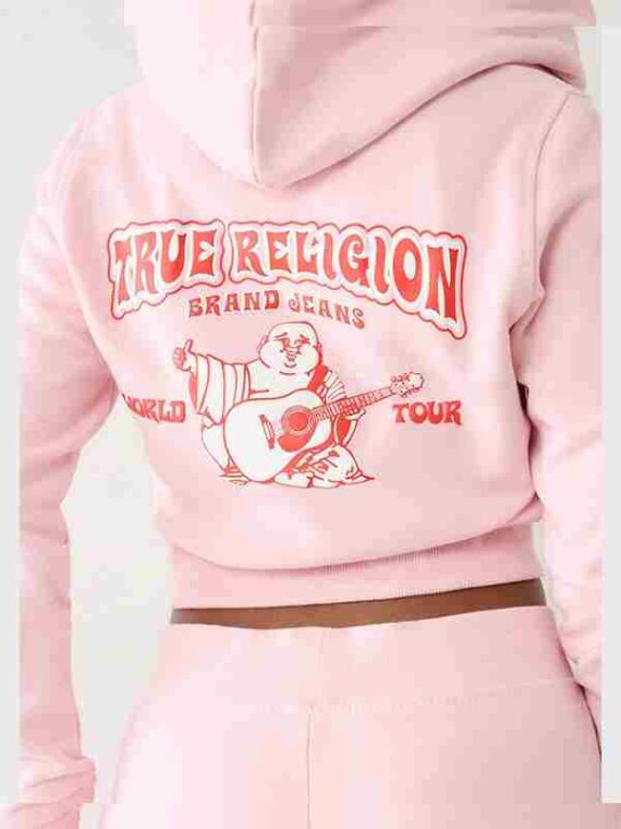 True Religion Women Big T Logo Cropped Hoodie