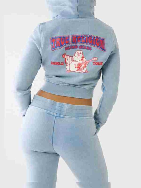 True Religion Women Big T Logo Cropped Hoodie