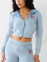 True Religion Women Big T Logo Cropped Hoodie