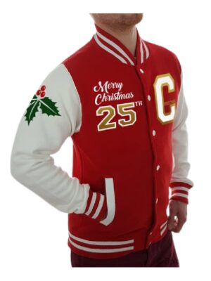 Unisex Merry Christmas Red Varsity Wool Jacket