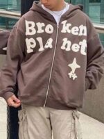 Broken Planet Brown Zip-Up Hoodie