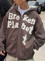 Broken Planet Brown Zip-Up Hoodie