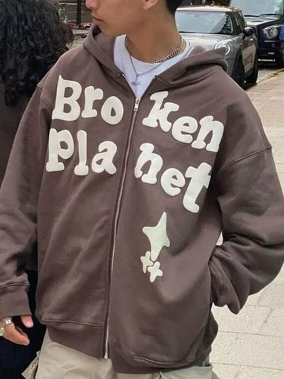 Broken Planet Brown Zip-Up Hoodie