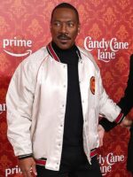 Candy Cane Lane 2023 Eddie Murphy White Bomber Jacket