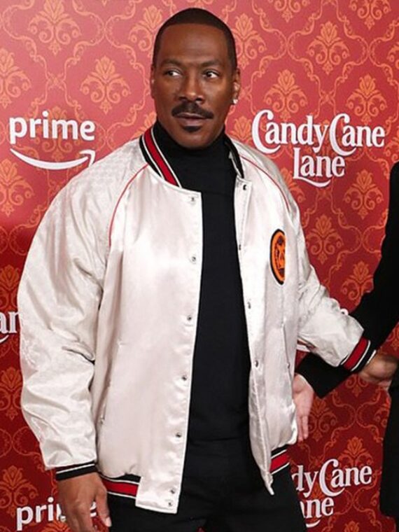 Candy Cane Lane 2023 Eddie Murphy White Bomber Jacket