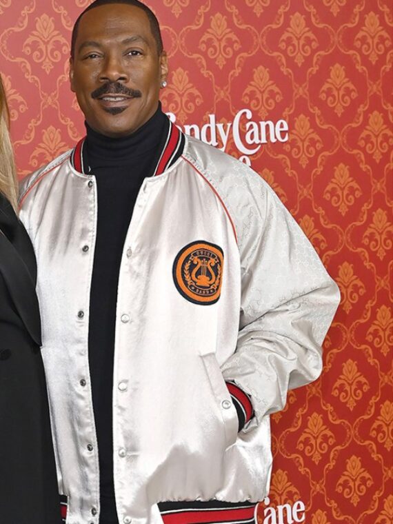 Candy Cane Lane 2023 Eddie Murphy White Bomber Jacket