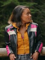 Virgin River S05 Kandyse McClure Black/Pink Cropped Biker Jacket