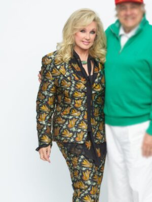 Ladies Of The ’80s A Divas Christmas Morgan Fairchild Black Printed Suit