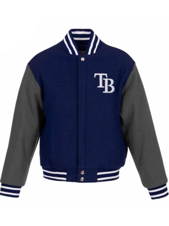 Tampa Bay Rays Varsity Gray And Navy Wool Jacket