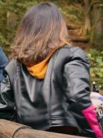Virgin River S05 Kandyse McClure Black/Pink Cropped Biker Jacket