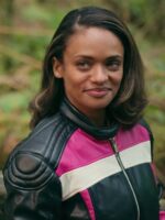 Virgin River S05 Kandyse McClure Black/Pink Cropped Biker Jacket