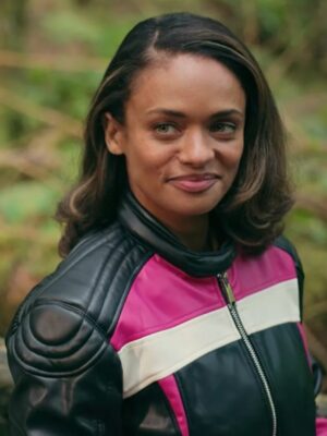 Virgin River S05 Kandyse McClure Black/Pink Cropped Biker Jacket