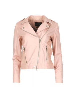 Women’s Asymmetrical Zipper Baby Pink Jacket