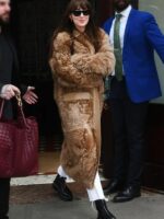 Dakota Johnson Toteme Curly Shearling Lab Coat