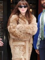 Dakota Johnson Toteme Curly Shearling Lab Coat