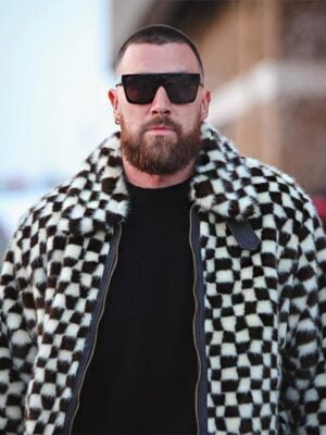 Travis Kelce Checkered Faux Fur Blouson Jacket