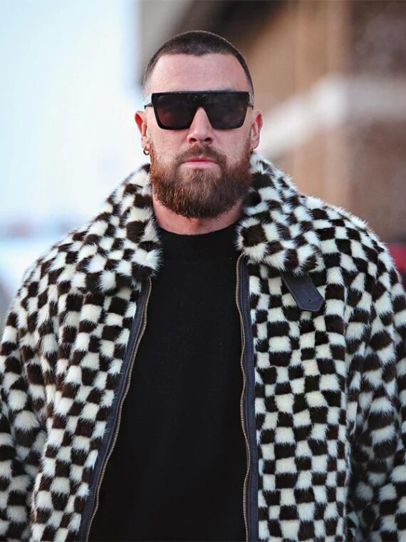 Travis Kelce Checkered Faux Fur Blouson Jacket