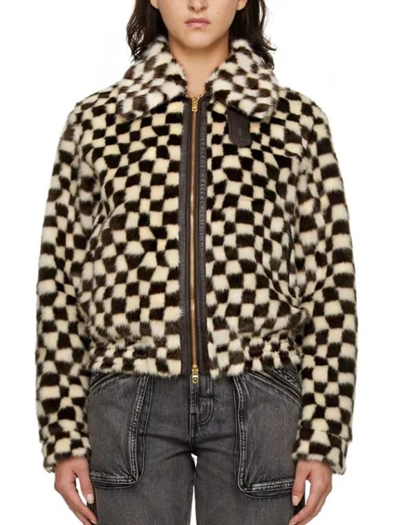 Travis Kelce Checkered Faux Fur Blouson Jacket