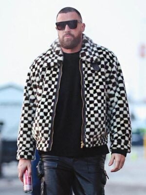 Travis Kelce Checkered Faux Fur Blouson Jacket