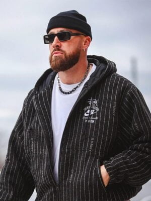 Travis Kelce Nike x Stussy Striped Wool Black Jacket