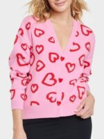 Valentine’s Day 2024 Red Hearts Pink Cardigan