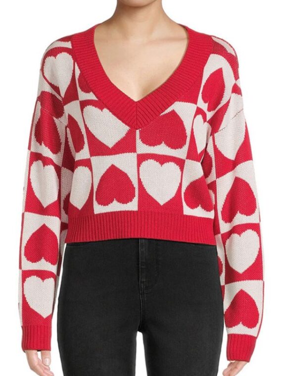 Valentines Day Hearts Checkered Sweater