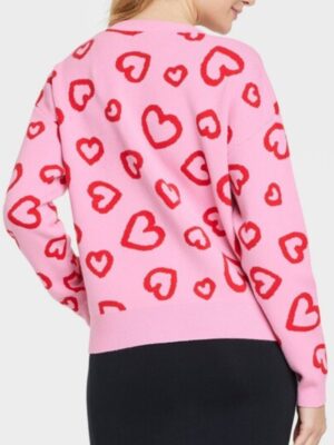 Valentine’s Day 2024 Red Hearts Pink Cardigan