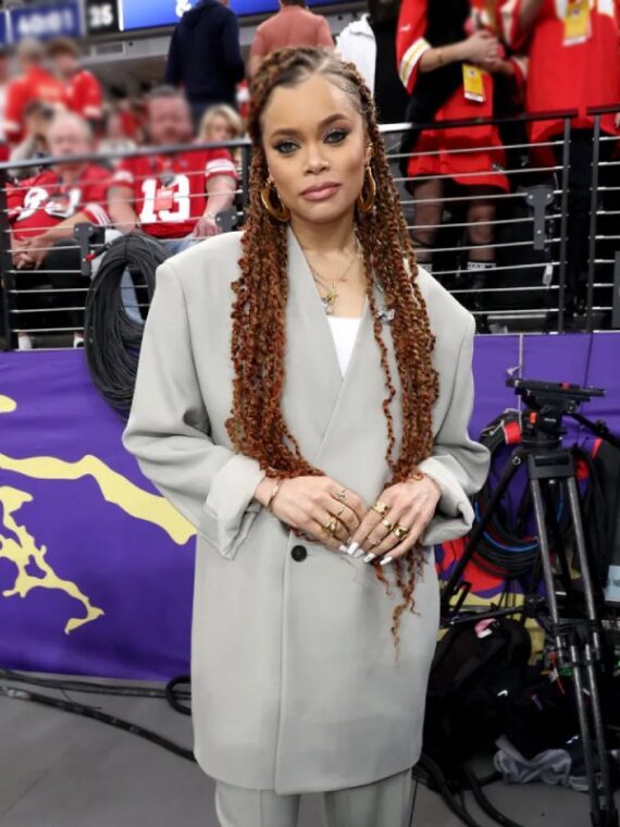 Andra Day 2024 Super Bowl LVIII Grey Suit