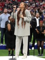 Andra Day 2024 Super Bowl LVIII Grey Suit