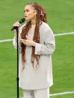 Andra Day 2024 Super Bowl LVIII Grey Suit