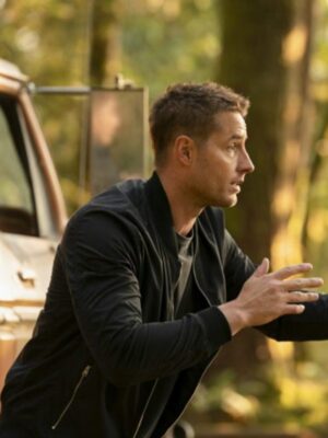 Justin Hartley Tracker 2024 Colter Shaw Black Bomber Jacket