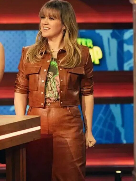 Kelly Clarkson Brown Faux Leather Jacket