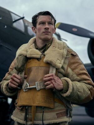 Masters of the Air Callum Turner Shearling Leather Jacket
