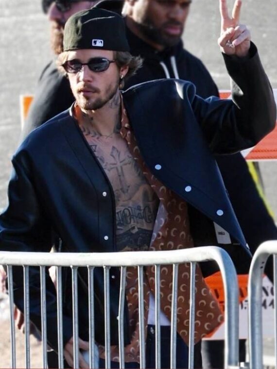 Super Bowl LVIII Justin Bieber Black Leather Jacket